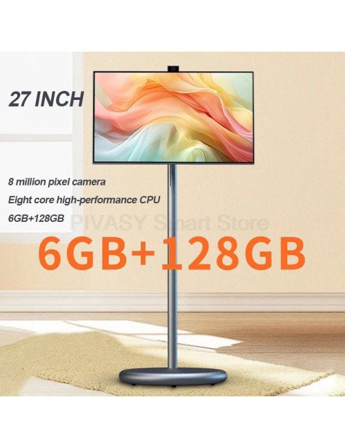 Smart TV Portable 27 pouces, caméra intégrée Android 13, écran tactile