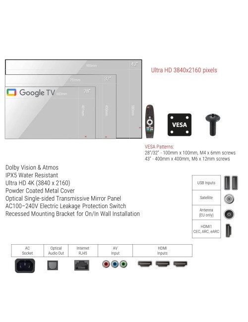 Souria 31.5 pouces Google TV miroir intelligent 4K écran étanche TV DT