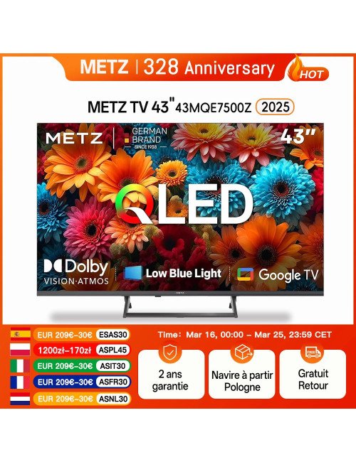 METZ QLED TV 43 pouces 4K télévision LED intelligente Google Tele HDR 