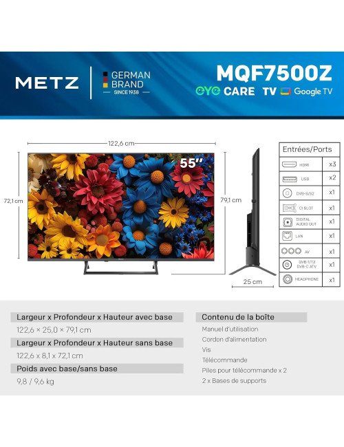 METZ QLED TV 43 pouces 4K télévision LED intelligente Google Tele HDR 