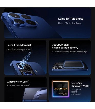 Smartphone Xiaomi 17T Pro 5G 12 Go 256 Go 512 Go 1 To, MediaTek Dimens